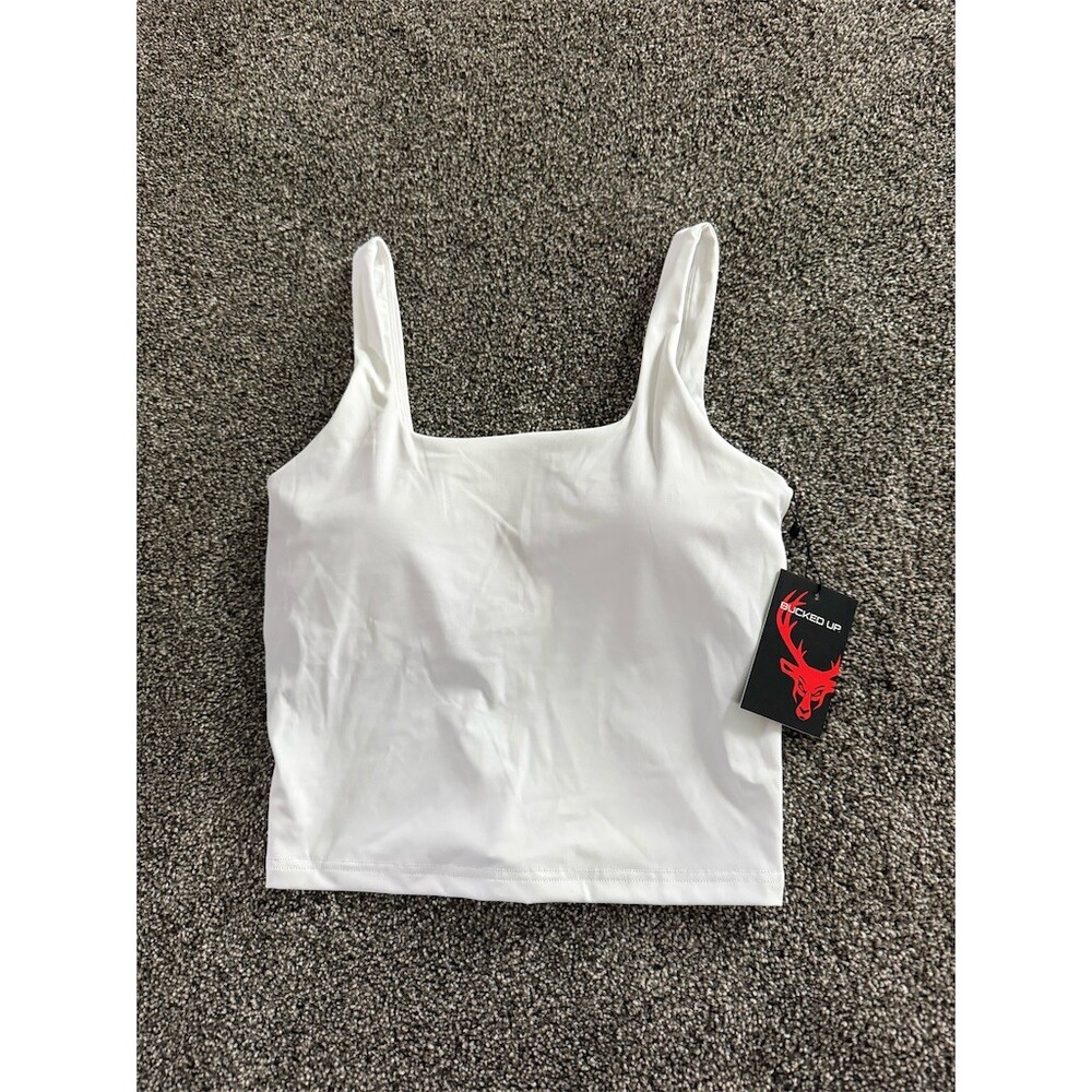 Bucked Up Tank Top Womens Size L White Square Neck Cropped Built-In Bra
